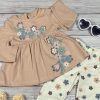 Virágos barack színű tunikás kislány együttes