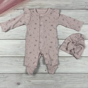   Masnis és szívecskés kislány pamut rugdalózó, sapkával