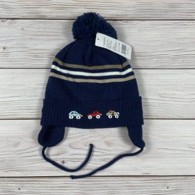   Sötétkék autó mintás polárral bélelt kisfiú téli sapka