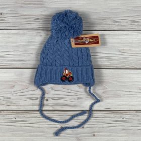   Kék színű traktor mintás polárral bélelt kisfiú téli sapka