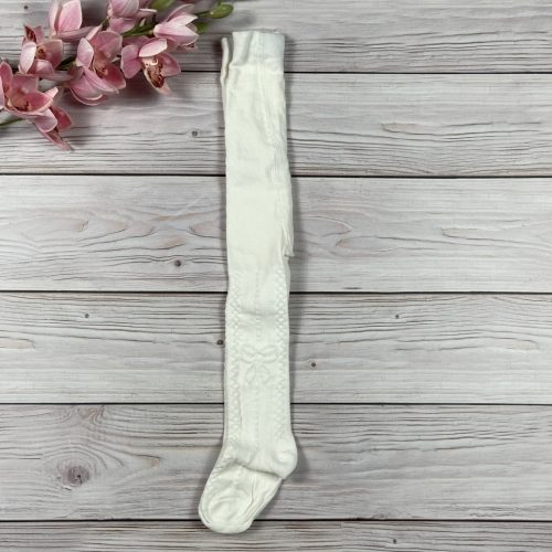 Törtfehér masnis mintájú pamut harisnya