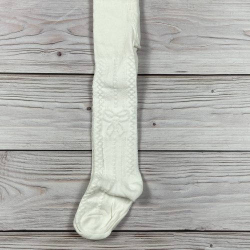 Törtfehér masnis mintájú pamut harisnya